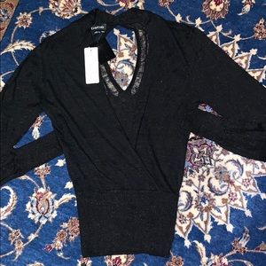 NWT Bebe glittered deep v keyhole open back top